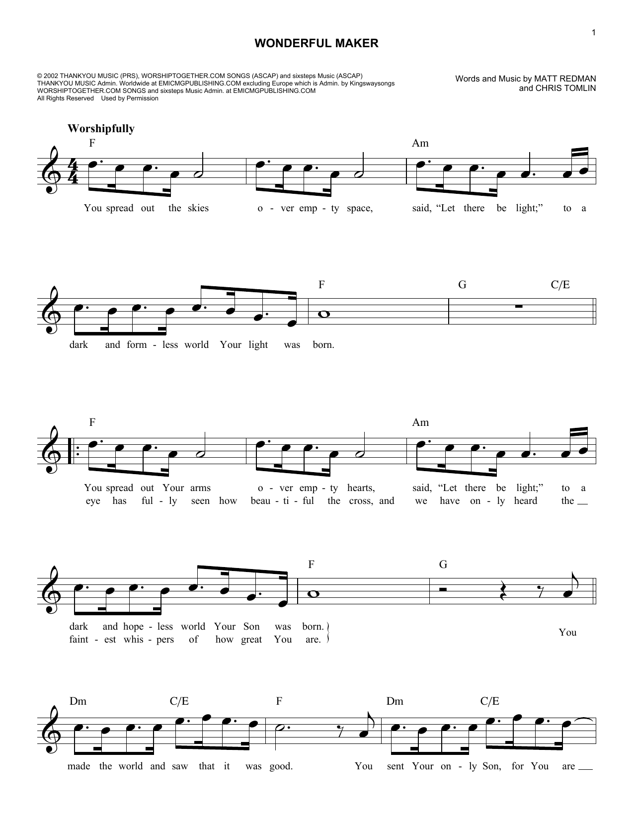 Matt Redman Wonderful Maker sheet music notes and chords. Download Printable PDF.