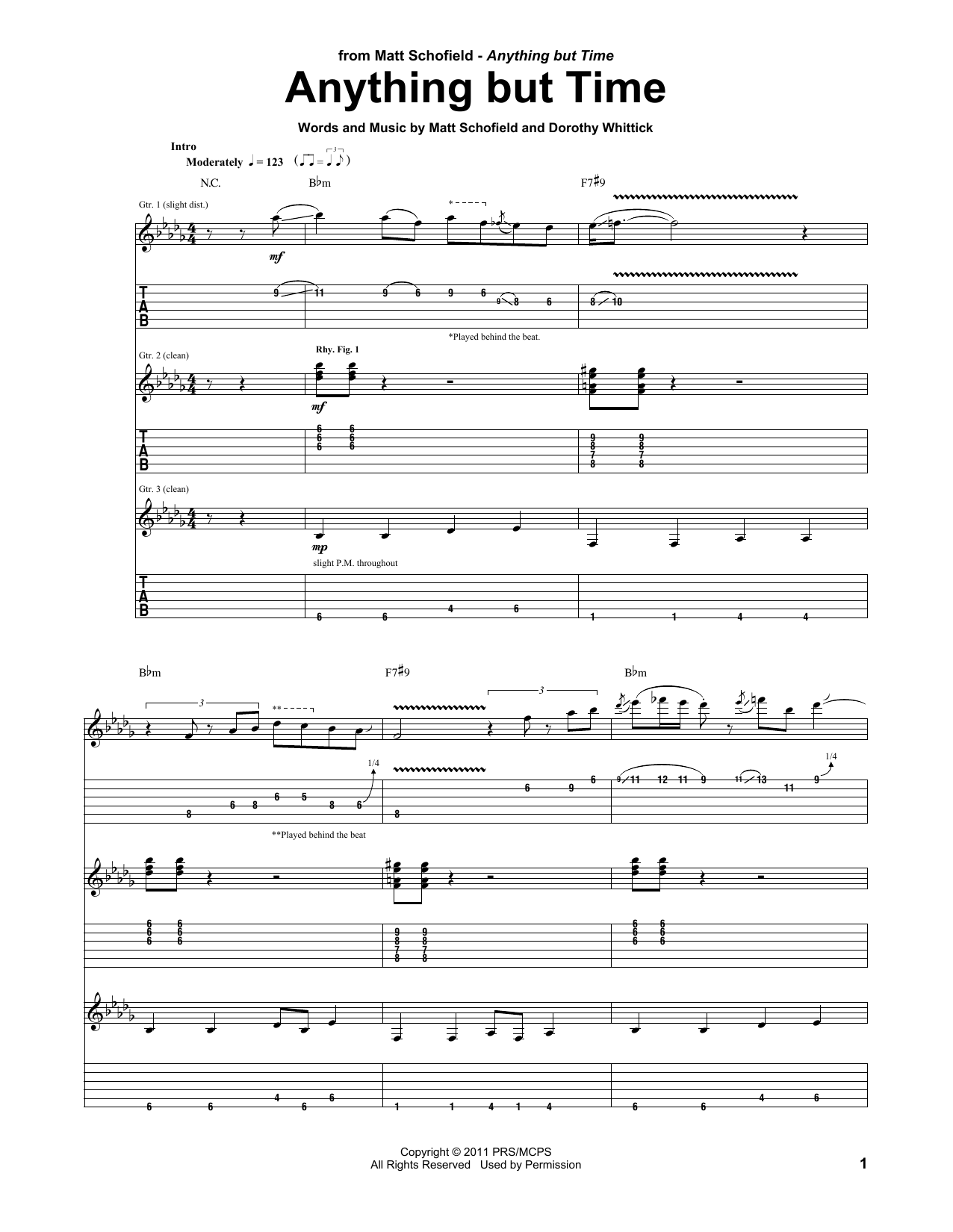 Matt Schofield Anything But Time sheet music notes and chords. Download Printable PDF.