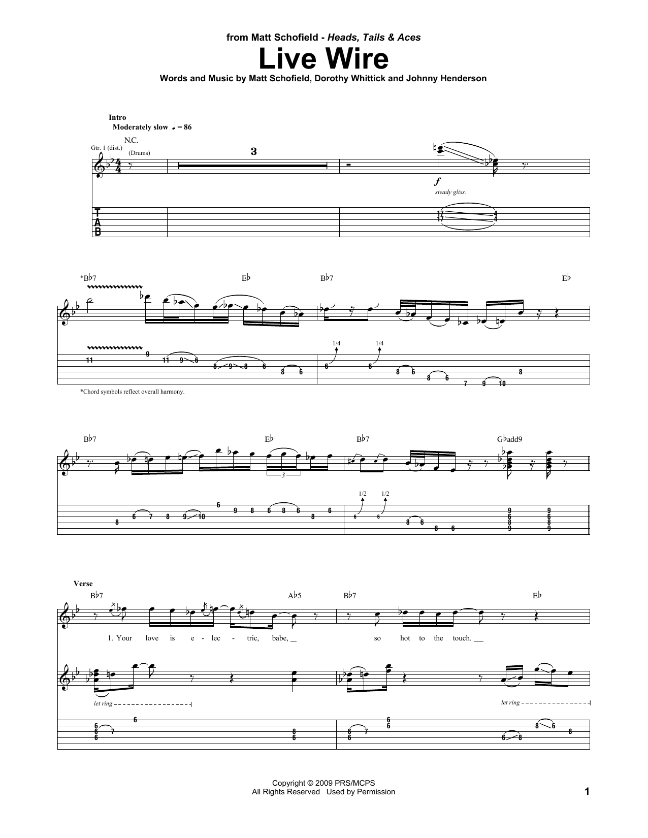 Matt Schofield Live Wire sheet music notes and chords. Download Printable PDF.