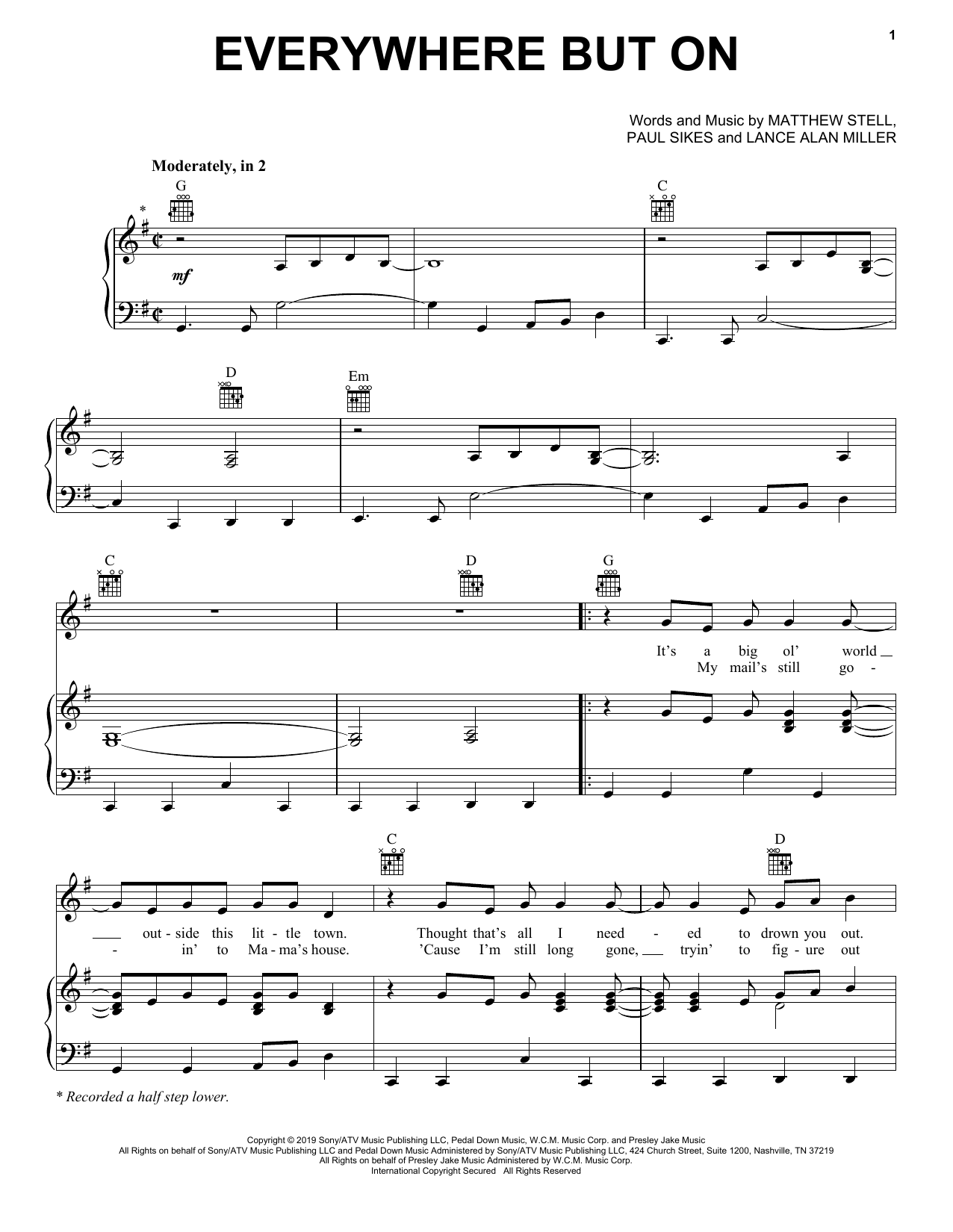 Matt Stell Everywhere But On sheet music notes and chords. Download Printable PDF.