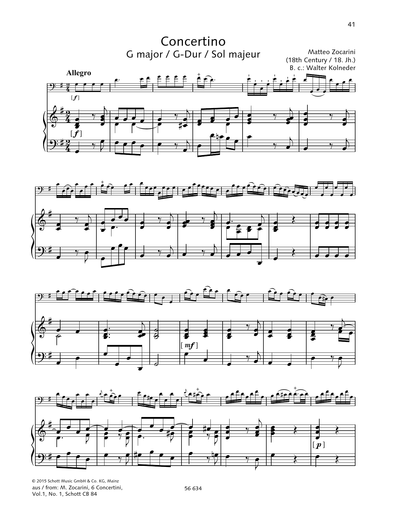 Learn to play Matteo Zocarini Concertino G major sheet music for String Solo in minutes. Price: 5.9900$ Matteo Zocarini Concertino G major sheet music notes and chords arranged for String Solo