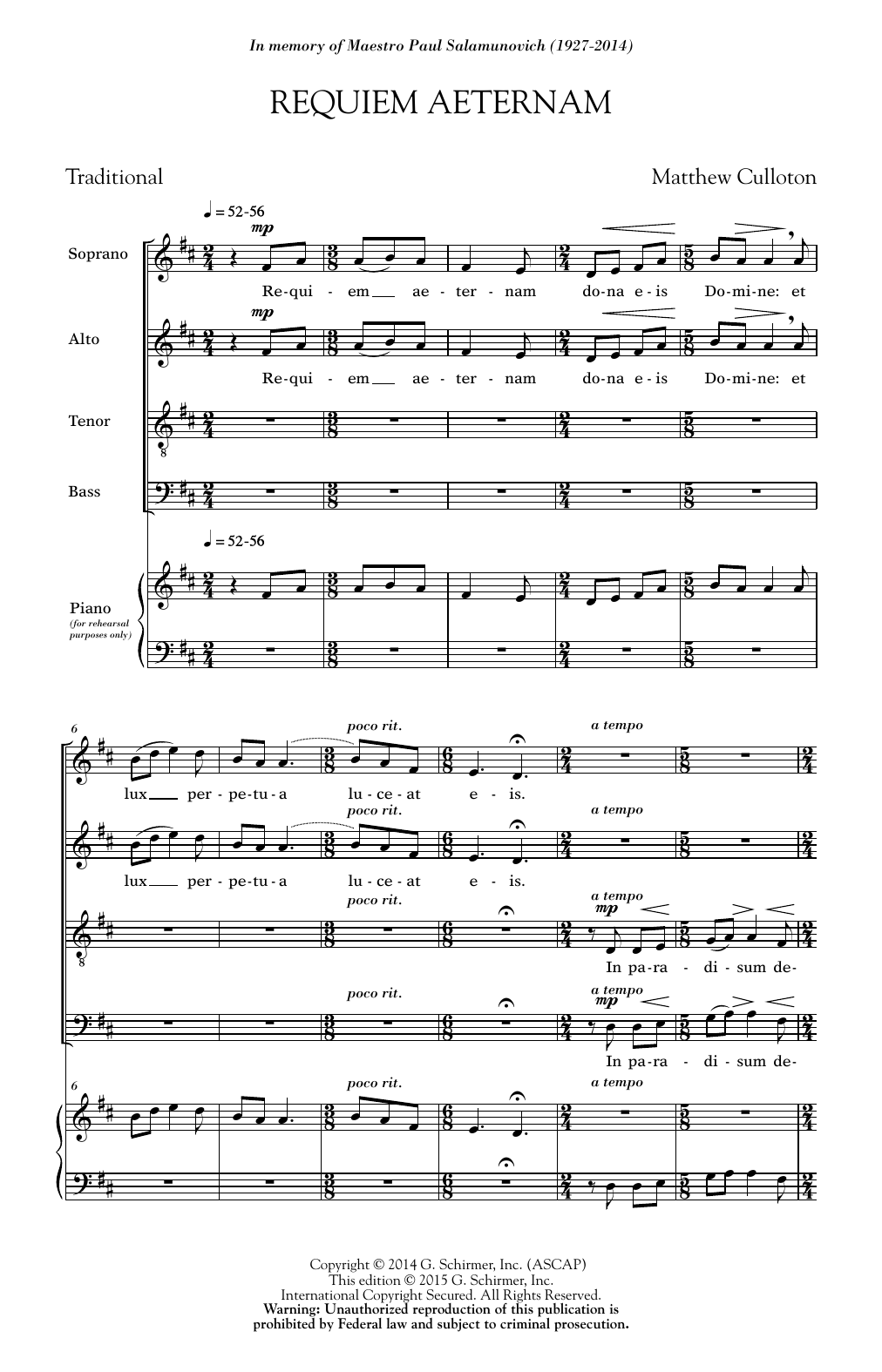 Matthew Culloton Requiem Aeternam sheet music notes and chords. Download Printable PDF.