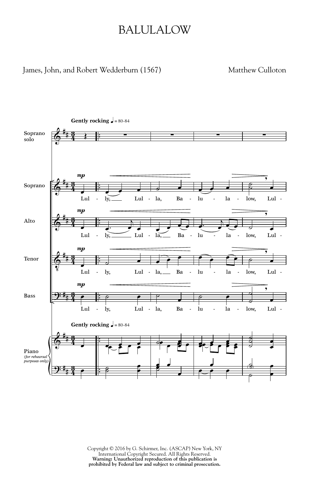 Matthew Culloton Balulalow sheet music notes and chords. Download Printable PDF.