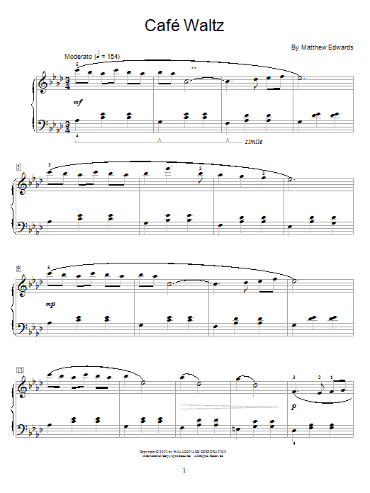 Matthew Edwards Cafe Waltz sheet music notes and chords. Download Printable PDF.