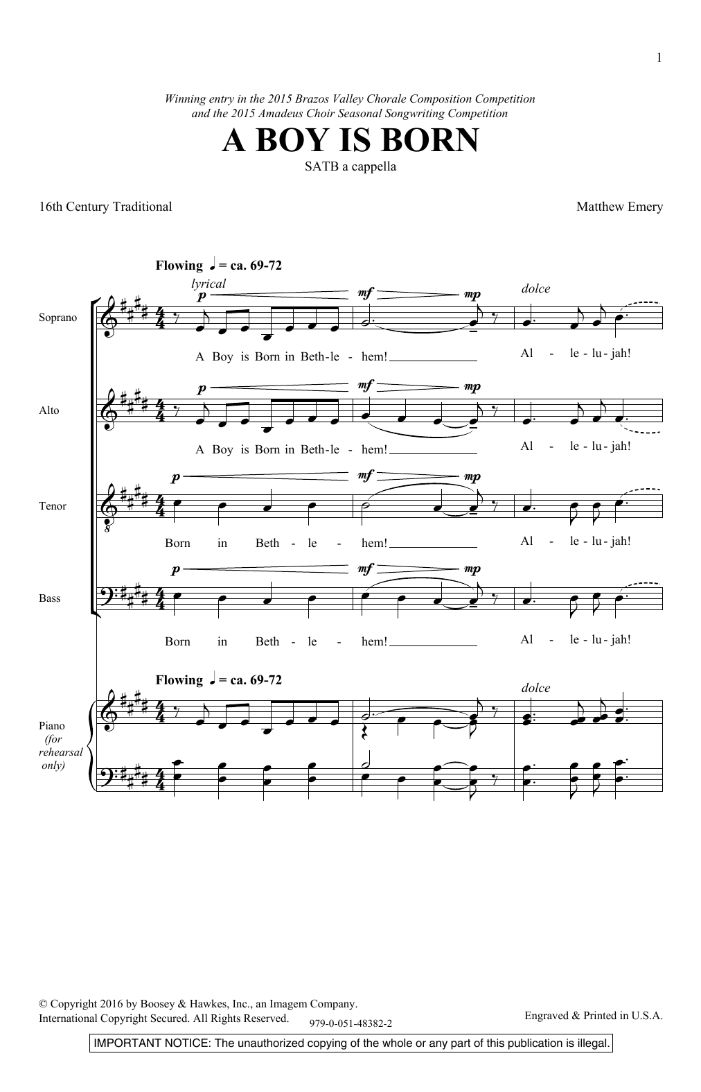 Learn to play Matthew Emery A Boy Is Born sheet music for SATB Choir in minutes. Price: 3.9900$ Matthew Emery A Boy Is Born sheet music notes and chords arranged for SATB Choir