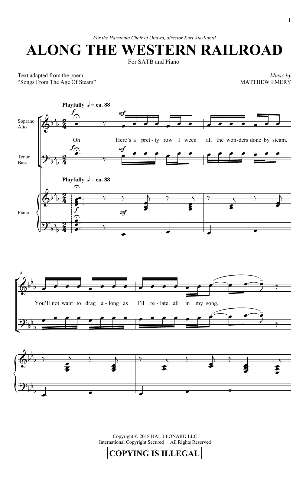 Matthew Emery Along The Western Railroad sheet music notes and chords arranged for SATB Choir