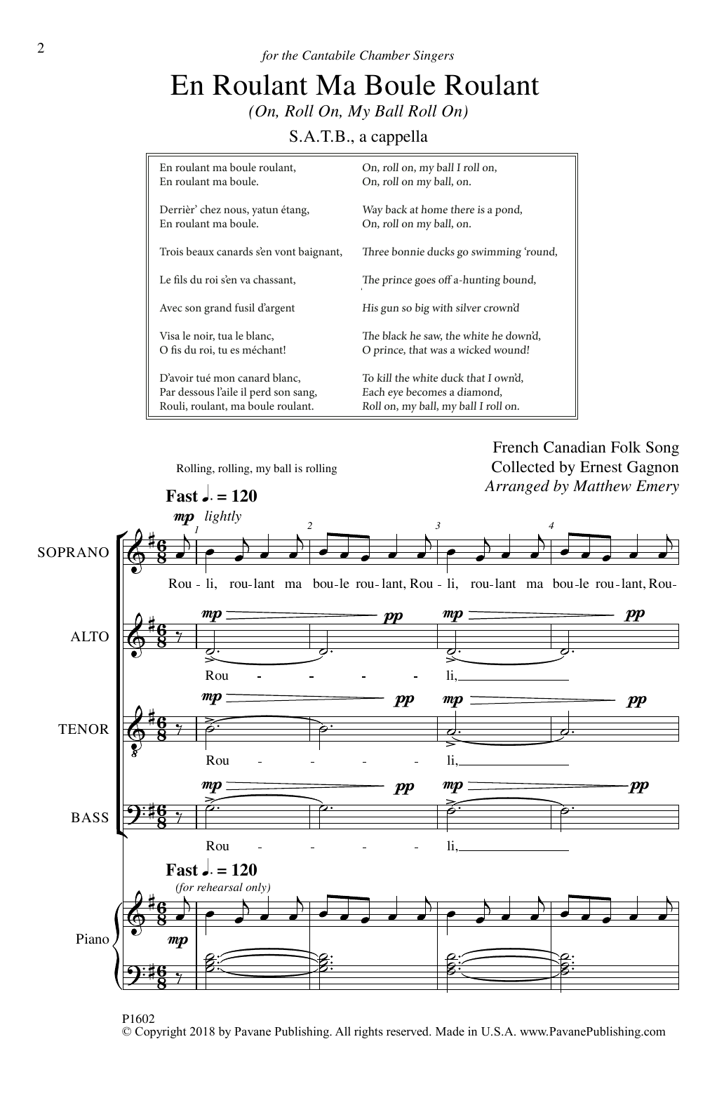 Learn to play Matthew Emery En Roulant Ma Boule Roulant sheet music for SATB Choir in minutes. Price: 3.9900$ Matthew Emery En Roulant Ma Boule Roulant sheet music notes and chords arranged for SATB Choir