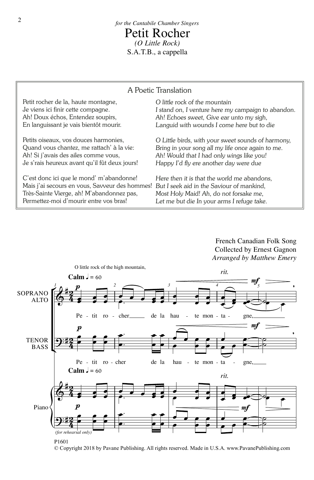 Matthew Emery Petit Rocher sheet music notes and chords. Download Printable PDF.