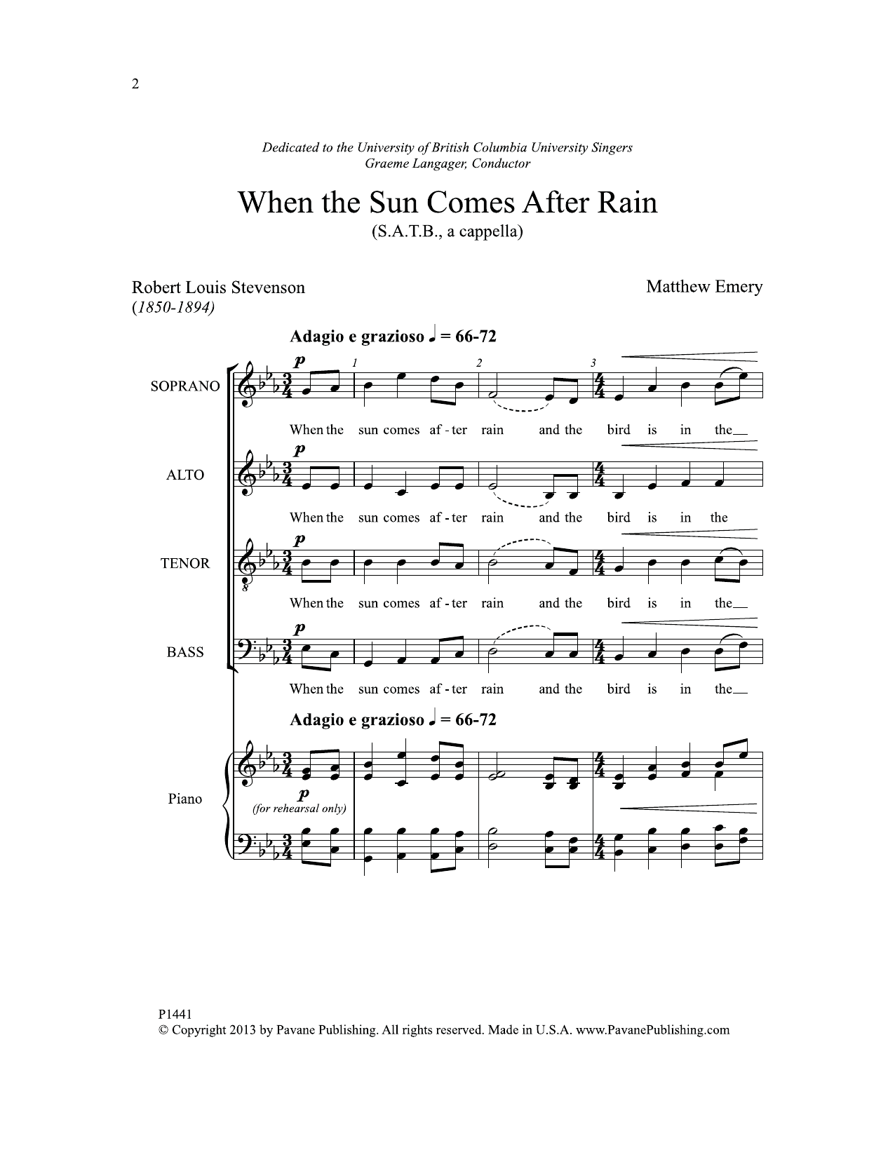 Learn to play Matthew Emery When the Sun Comes After Rain sheet music for SATB Choir in minutes. Price: 3.9900$ Matthew Emery When the Sun Comes After Rain sheet music notes and chords arranged for SATB Choir