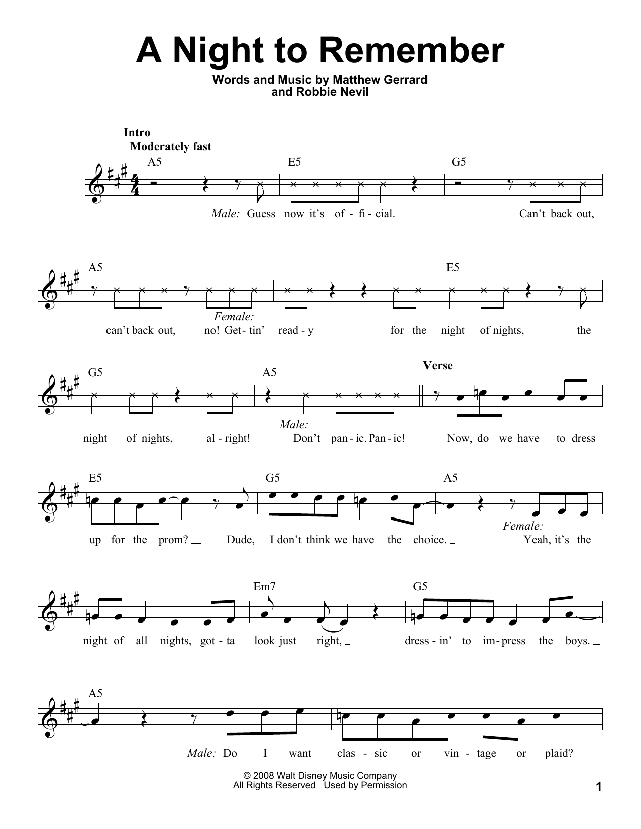Learn to play Matthew Gerrard A Night To Remember sheet music for Pro Vocal in minutes. Price: 6.9900$ Matthew Gerrard A Night To Remember sheet music notes and chords arranged for Pro Vocal