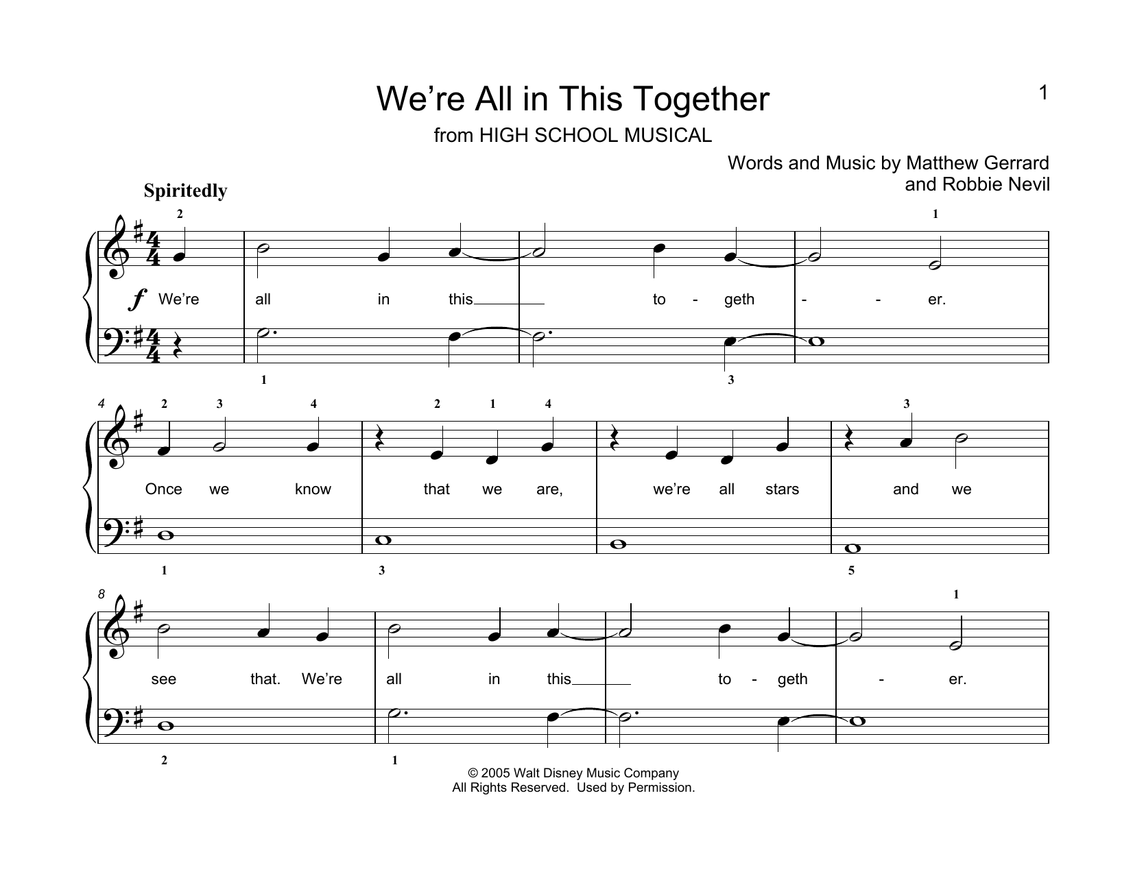 Learn to play Matthew Gerrard & Robbie Nevil We're All In This Together (from High School Musical) (arr. Christopher Hussey) sheet music for Educational Piano in minutes. Price: 6.9900$ Matthew Gerrard & Robbie Nevil We're All In This Together (from High School Musical) (arr. Christopher Hussey) sheet music notes and chords arranged for Educational Piano