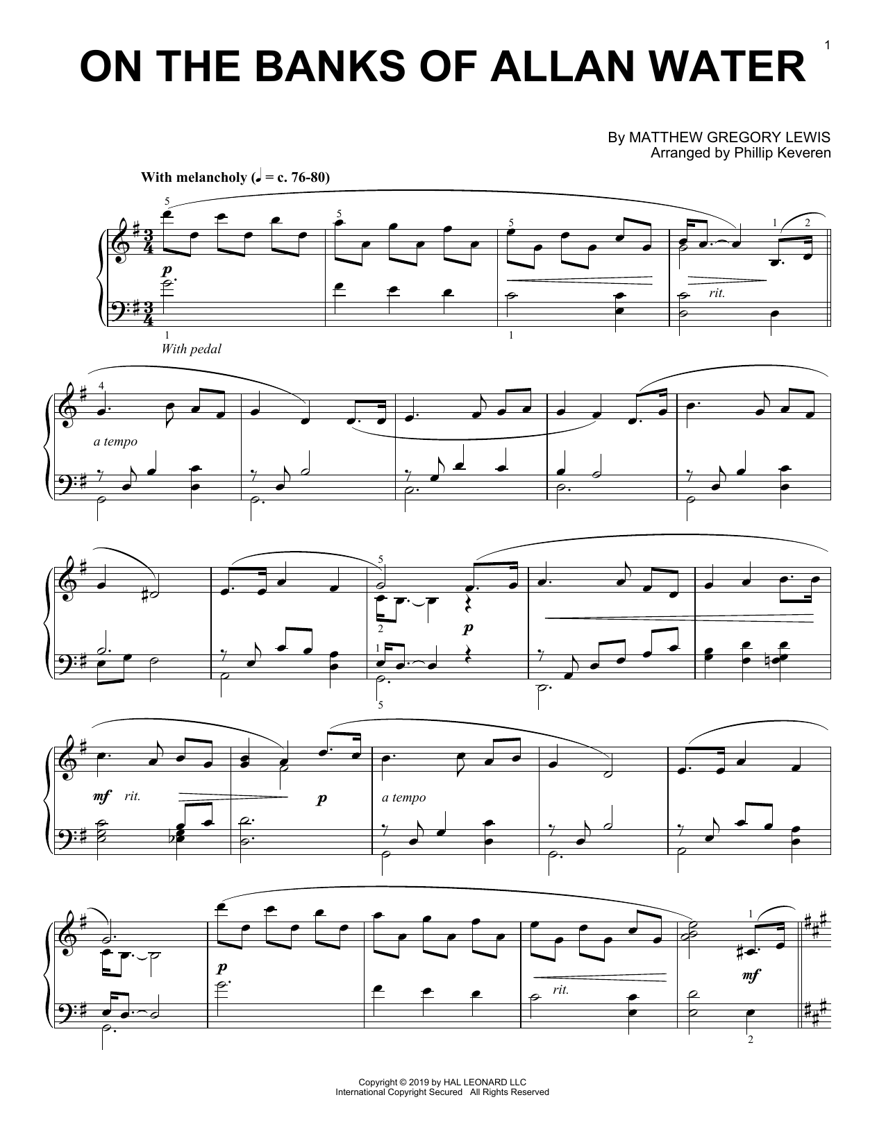 Learn to play Matthew Gregory Lewis On The Banks Of Allan Water (arr. Phillip Keveren) sheet music for Piano Solo in minutes. Matthew Gregory Lewis On The Banks Of Allan Water (arr. Phillip Keveren) sheet music notes and chords. Download Printable PDF.