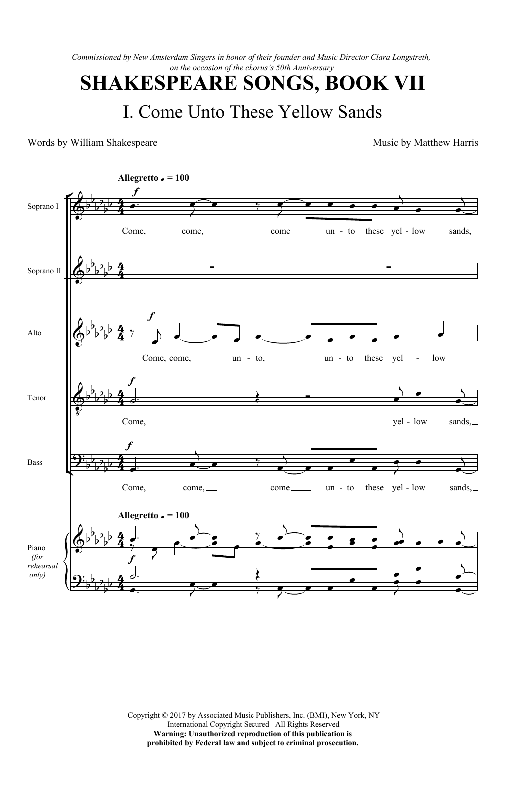 Matthew Harris Come Unto These Yellow Sands sheet music notes and chords arranged for SATB Choir