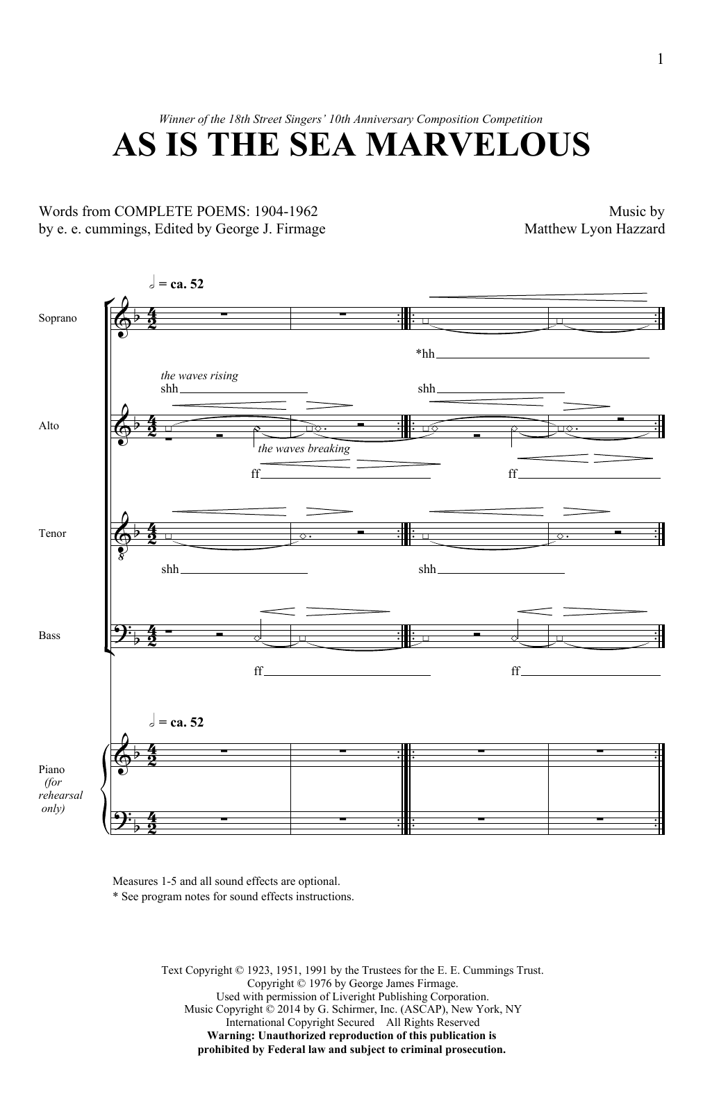 Learn to play Matthew Lyon Hazzard As Is The Sea Marvelous sheet music for SATB Choir in minutes. Price: 3.9900$ Matthew Lyon Hazzard As Is The Sea Marvelous sheet music notes and chords arranged for SATB Choir