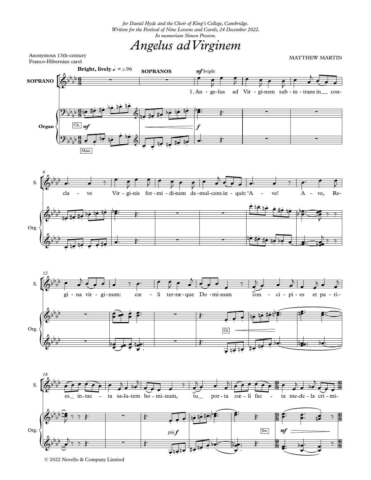 Matthew Martin Angelus Ad Virginem sheet music notes and chords. Download Printable PDF.