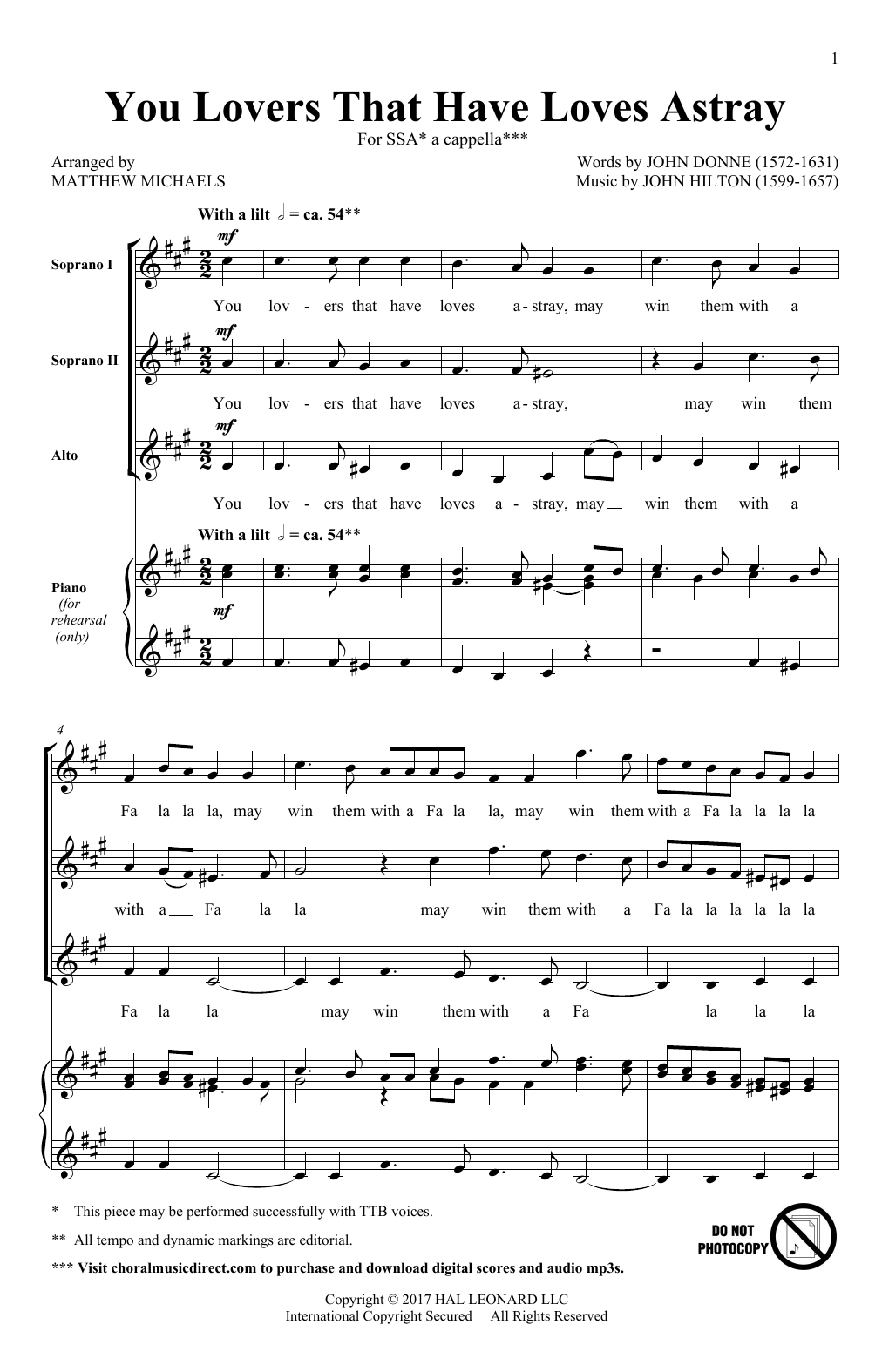 Learn to play Matthew Michaels You Lovers That Have Loves Astray sheet music for SSA Choir in minutes. Matthew Michaels You Lovers That Have Loves Astray sheet music notes and chords. Download Printable PDF.