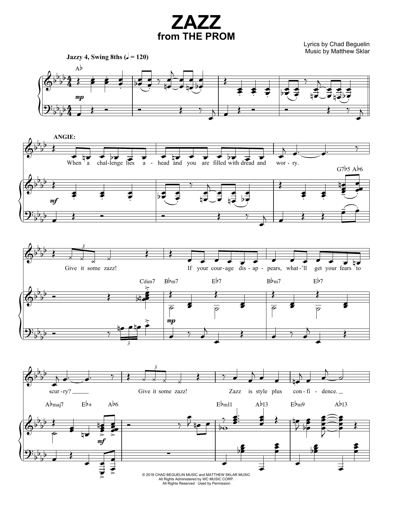 Learn to play Matthew Sklar & Chad Beguelin Zazz (from The Prom: A New Musical) sheet music for Piano & Vocal in minutes. Matthew Sklar & Chad Beguelin Zazz (from The Prom: A New Musical) sheet music notes and chords. Download Printable PDF.