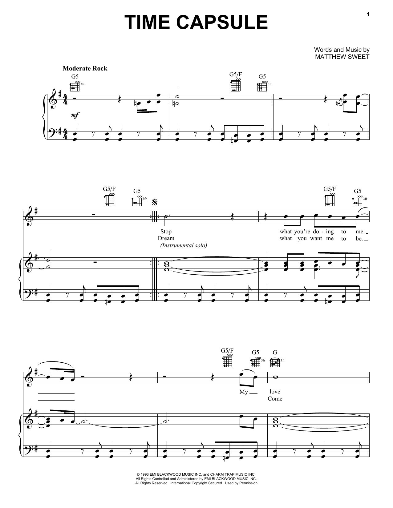 Matthew Sweet Time Capsule sheet music notes and chords. Download Printable PDF.