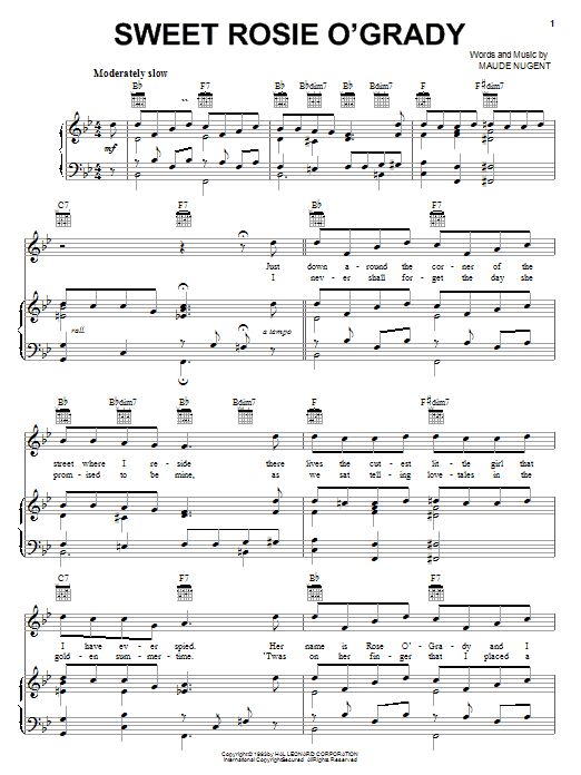 Learn to play Maude Nugent Sweet Rosie O'Grady sheet music for Piano, Vocal & Guitar (Right-Hand Melody) in minutes. Maude Nugent Sweet Rosie O'Grady sheet music notes and chords. Download Printable PDF.