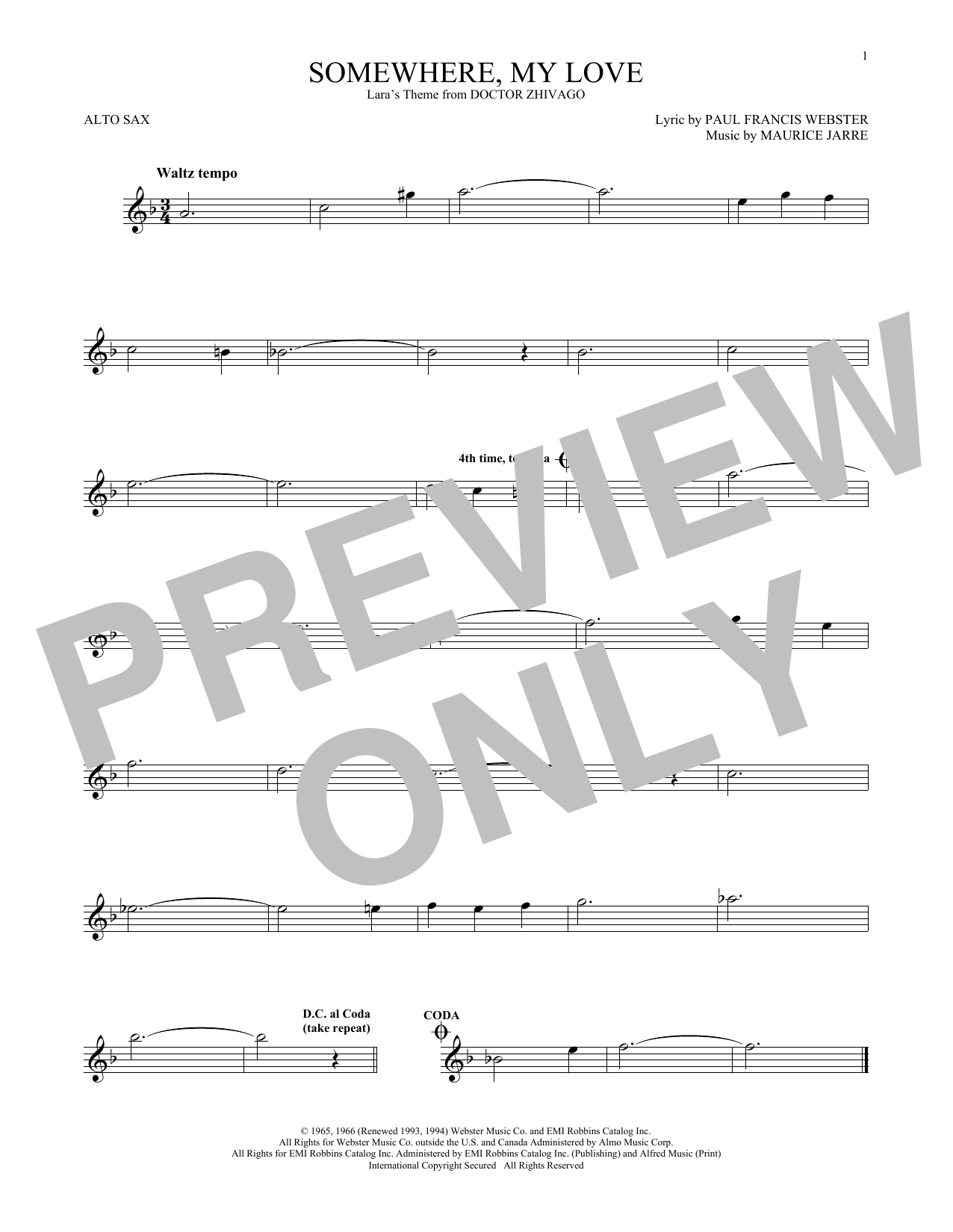 Maurice Jarre Somewhere, My Love sheet music notes and chords. Download Printable PDF.