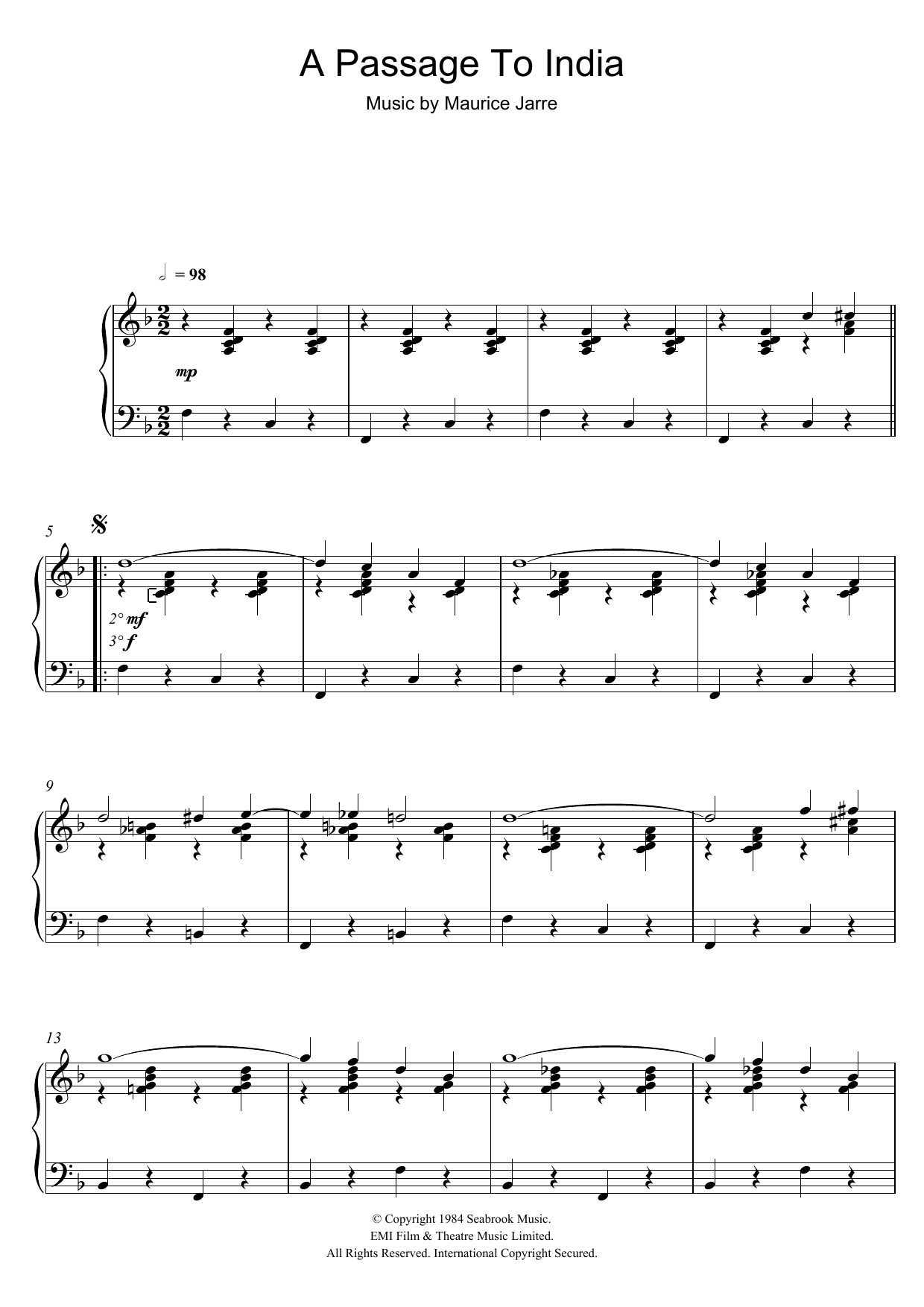 Learn to play Maurice Jarre A Passage To India (Adela) sheet music for Piano Solo in minutes. Maurice Jarre A Passage To India (Adela) sheet music notes and chords