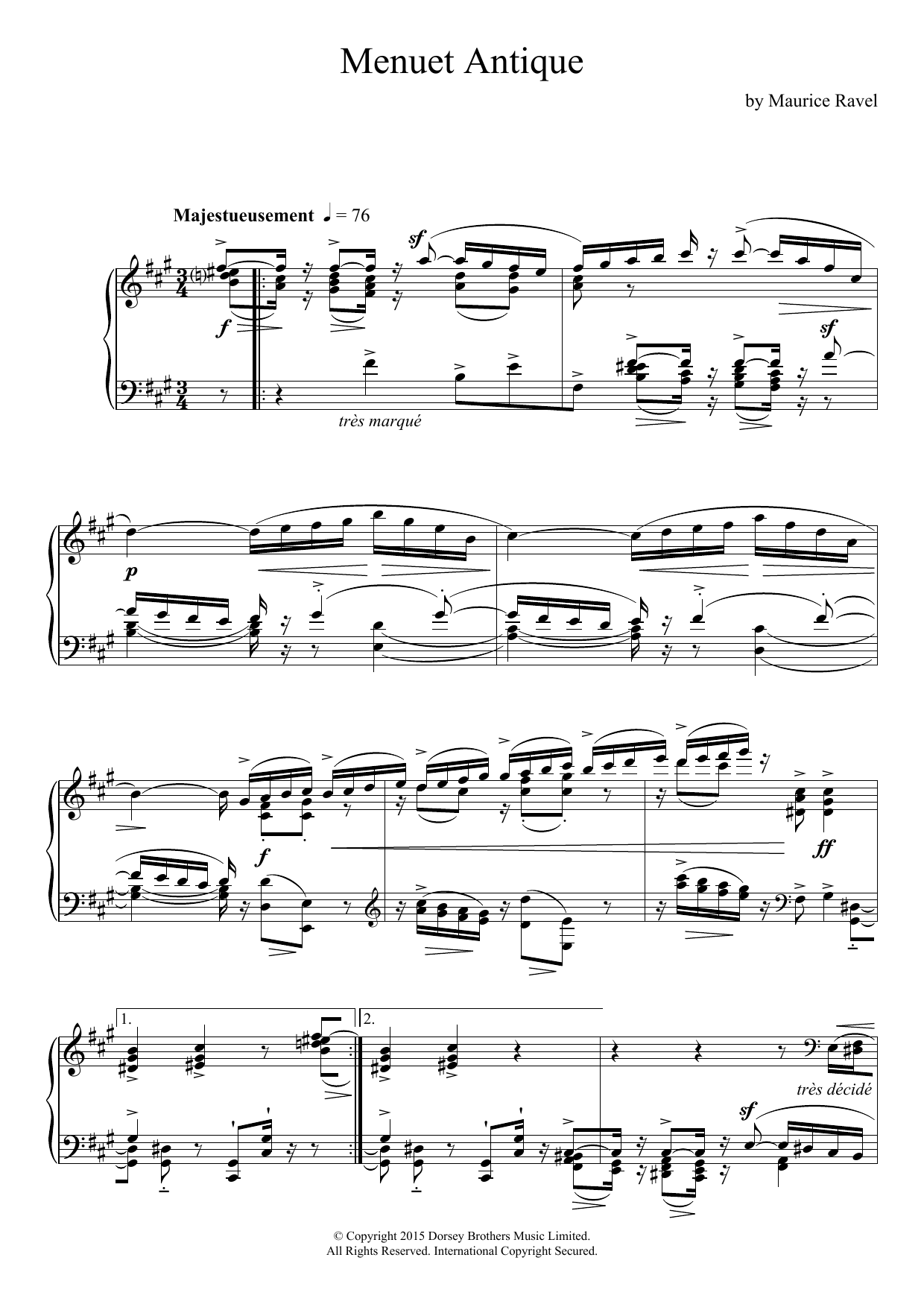 Maurice Ravel Menuet Antique sheet music notes and chords. Download Printable PDF.