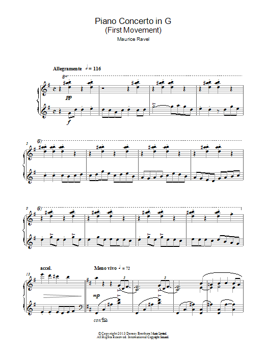 Lijadoras A tientas Arruinado Maurice Ravel "Piano Concerto In G, 1st Movement 'Allegramente'" Sheet  Music PDF Notes, Chords | Classical Score Piano Solo Download Printable.  SKU: 117258