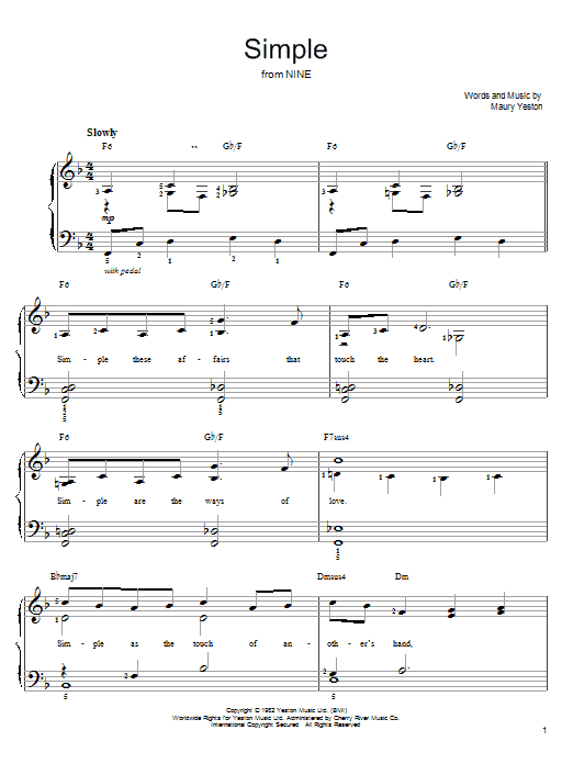 Learn to play Maury Yeston Simple sheet music for Easy Piano in minutes. Price: 6.9900$ Maury Yeston Simple sheet music notes and chords arranged for Easy Piano