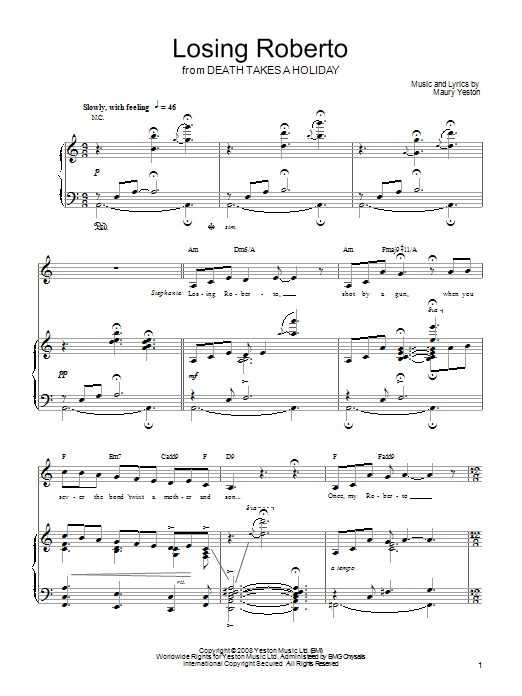 Maury Yeston Losing Roberto sheet music notes and chords. Download Printable PDF.