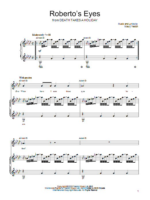 Maury Yeston Roberto's Eyes sheet music notes and chords. Download Printable PDF.