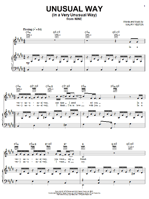 Learn to play Maury Yeston Unusual Way (In A Very Unusual Way) sheet music for Piano, Vocal & Guitar (Right-Hand Melody) in minutes. Maury Yeston Unusual Way (In A Very Unusual Way) sheet music notes and chords. Download Printable PDF.