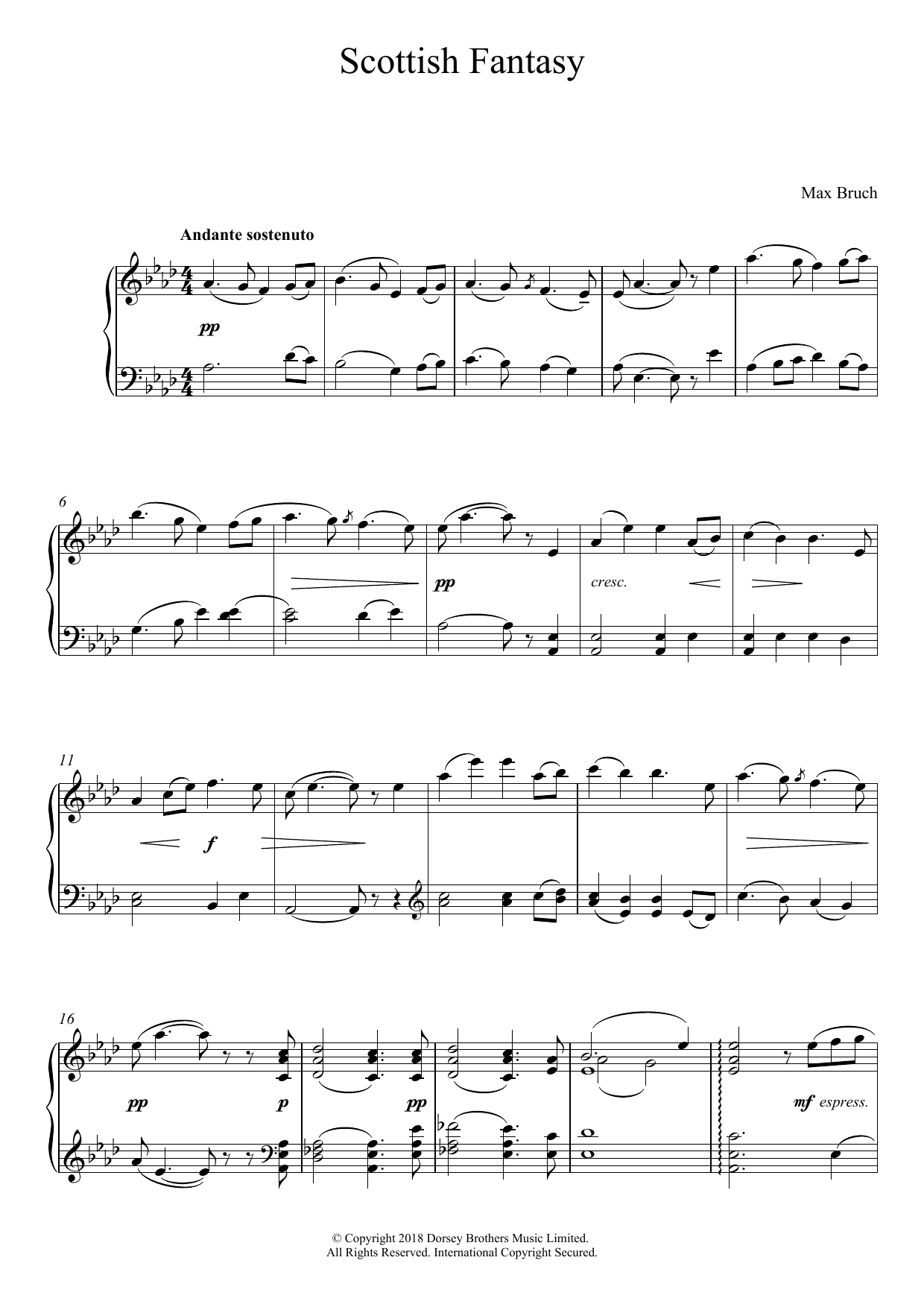 Learn to play Max Bruch Scottish Fantasy, Op. 46 sheet music for Piano Solo in minutes. Max Bruch Scottish Fantasy, Op. 46 sheet music notes and chords. Download Printable PDF.