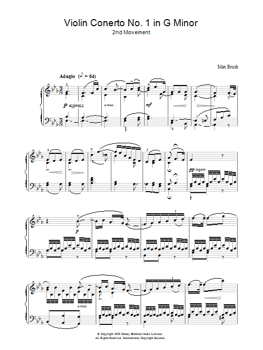 Max Bruch "Violin Concerto No.1 In G Minor (2nd Movement)" Sheet Music PDF Chords | Classical Score Piano Solo Download Printable. SKU: 33681