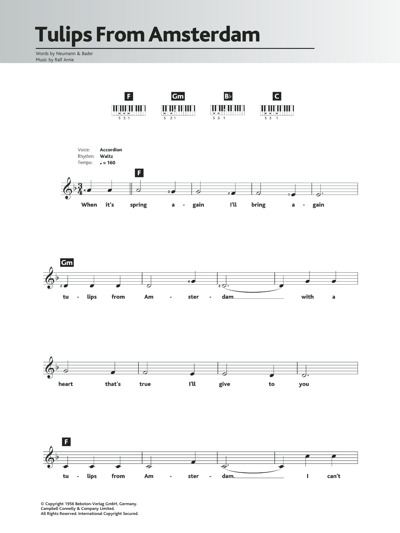 Max Bygraves Tulips From Amsterdam sheet music notes and chords. Download Printable PDF.