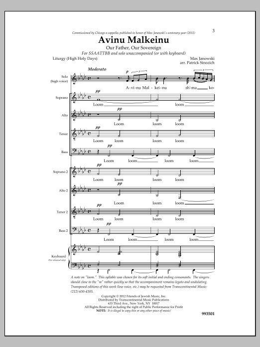 Max Janowski Avinu Malkeinu sheet music notes and chords. Download Printable PDF.