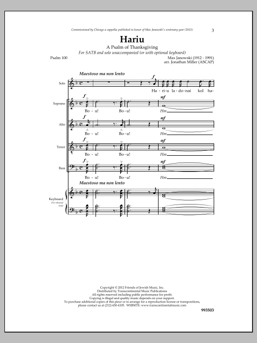 Max Janowski Hariu sheet music notes and chords. Download Printable PDF.