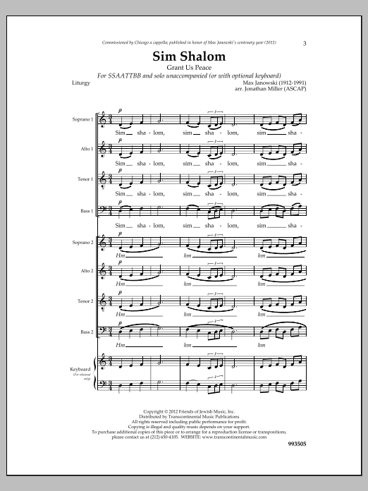 Max Janowski Sim Shalom sheet music notes and chords. Download Printable PDF.