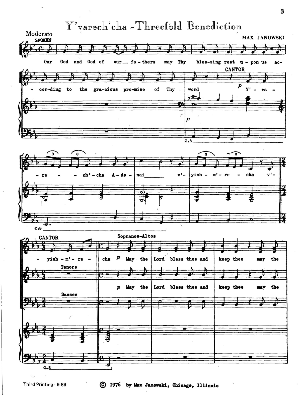 Learn to play Max Janowski Y'varech'cha (Threefold Benediction) sheet music for SATB Choir in minutes. Price: 3.9900$ Max Janowski Y'varech'cha (Threefold Benediction) sheet music notes and chords arranged for SATB Choir