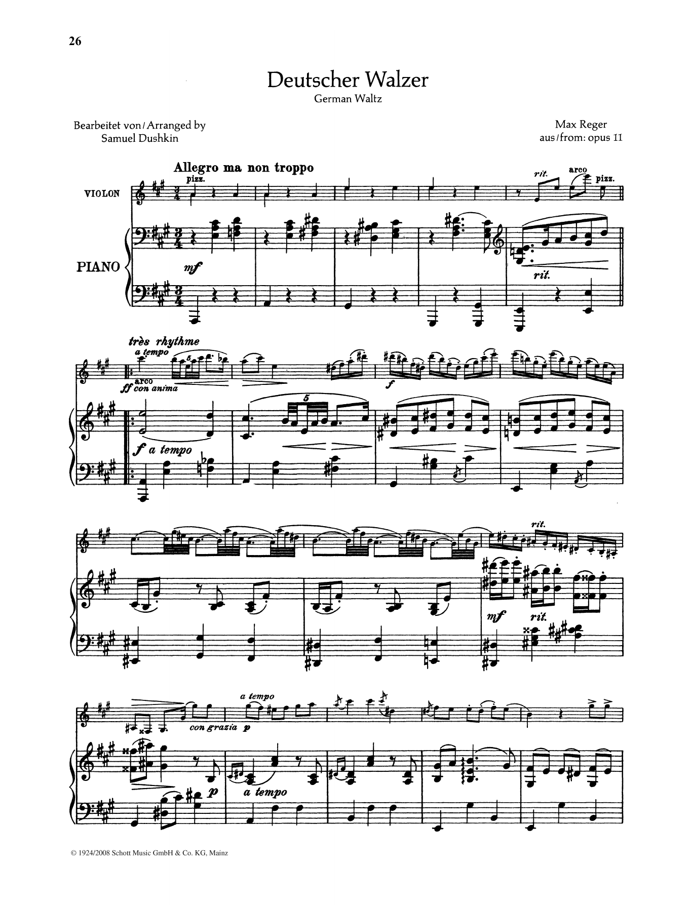 Max Reger Deutscher Walzer sheet music notes and chords. Download Printable PDF.