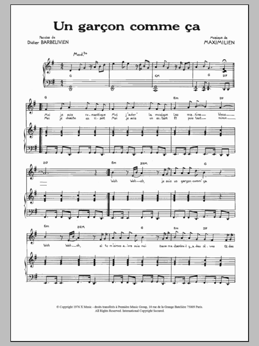Learn to play Maximilien Un Garcon Comme Ca sheet music for Piano & Vocal in minutes. Price: 6.9900$ Maximilien Un Garcon Comme Ca sheet music notes and chords arranged for Piano & Vocal
