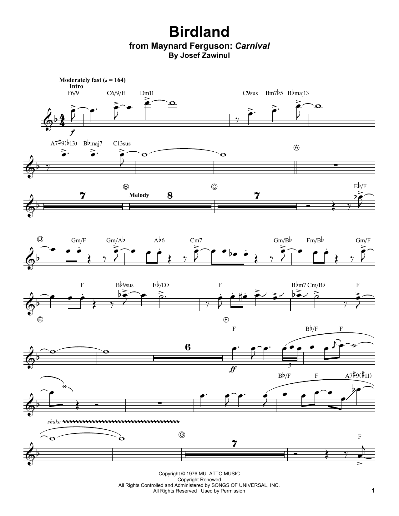 Maynard Ferguson Birdland sheet music notes and chords. Download Printable PDF.