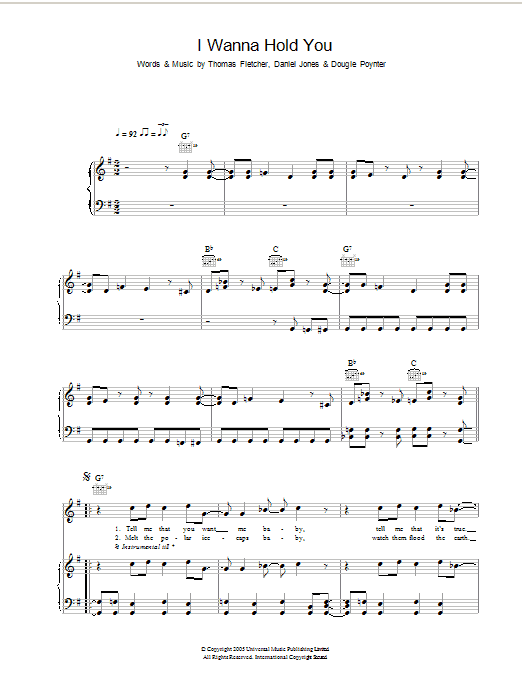 McFly I Wanna Hold You sheet music notes and chords. Download Printable PDF.