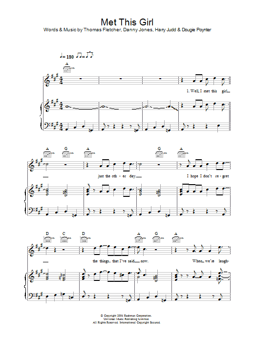 Learn to play McFly Met This Girl sheet music for Piano, Vocal & Guitar (Right-Hand Melody) in minutes. McFly Met This Girl sheet music notes and chords. Download Printable PDF.