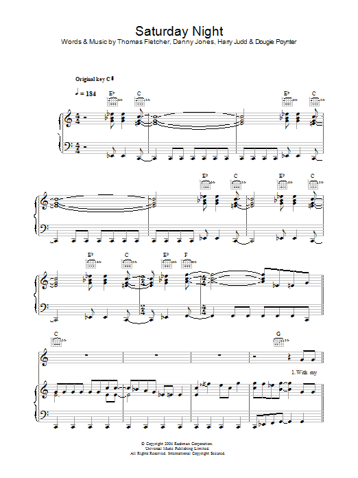 Learn to play McFly Saturday Night sheet music for Piano, Vocal & Guitar (Right-Hand Melody) in minutes. McFly Saturday Night sheet music notes and chords. Download Printable PDF.