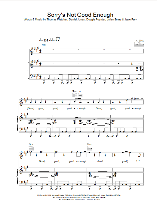 Mcfly Sorry S Not Good Enough Sheet Music Pdf Notes Chords Pop Score Piano Vocal Guitar Download Printable Sku