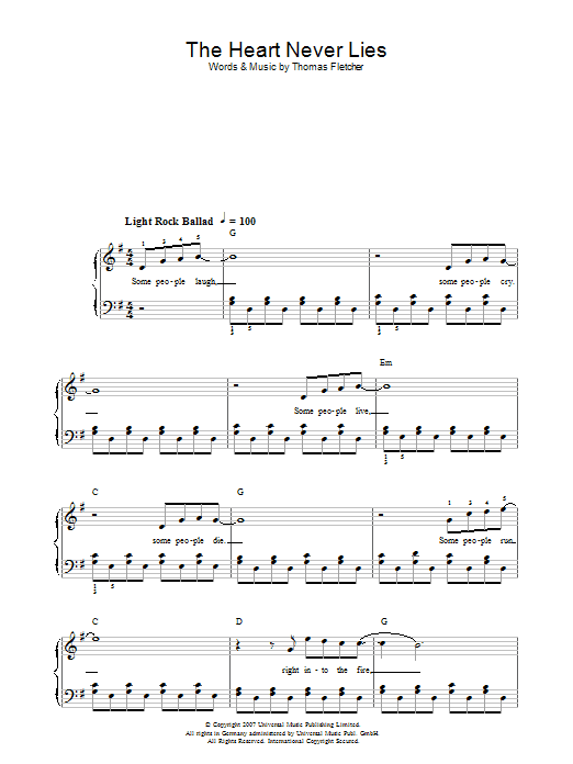 McFly The Heart Never Lies sheet music notes and chords. Download Printable PDF.