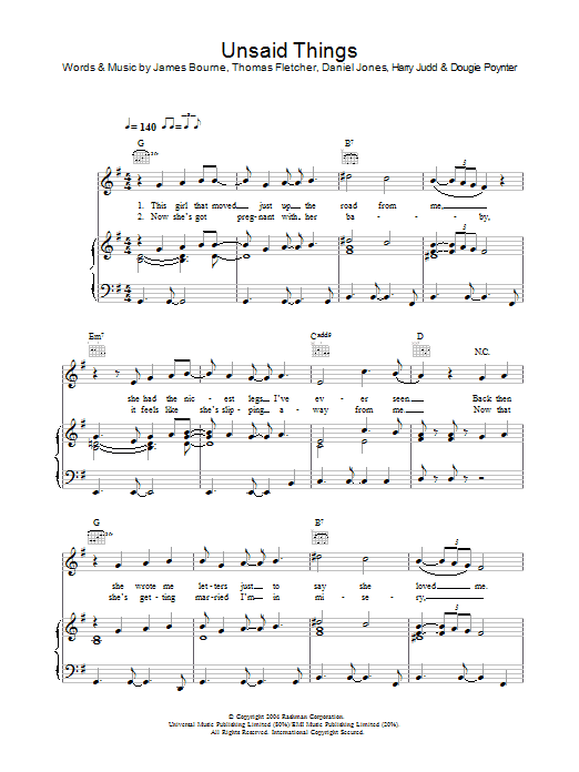 Learn to play McFly Unsaid Things sheet music for Piano, Vocal & Guitar (Right-Hand Melody) in minutes. McFly Unsaid Things sheet music notes and chords. Download Printable PDF.