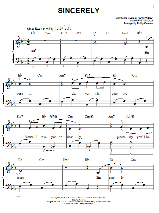 The McGuire Sisters Sincerely sheet music notes and chords. Download Printable PDF.