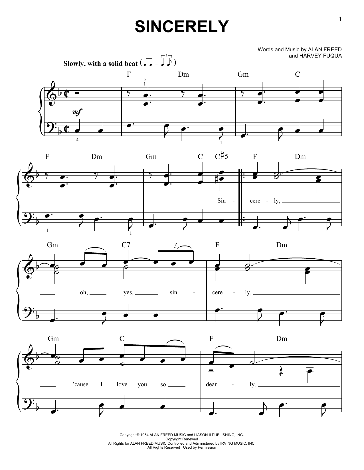 McGuire Sisters Sincerely sheet music notes and chords. Download Printable PDF.