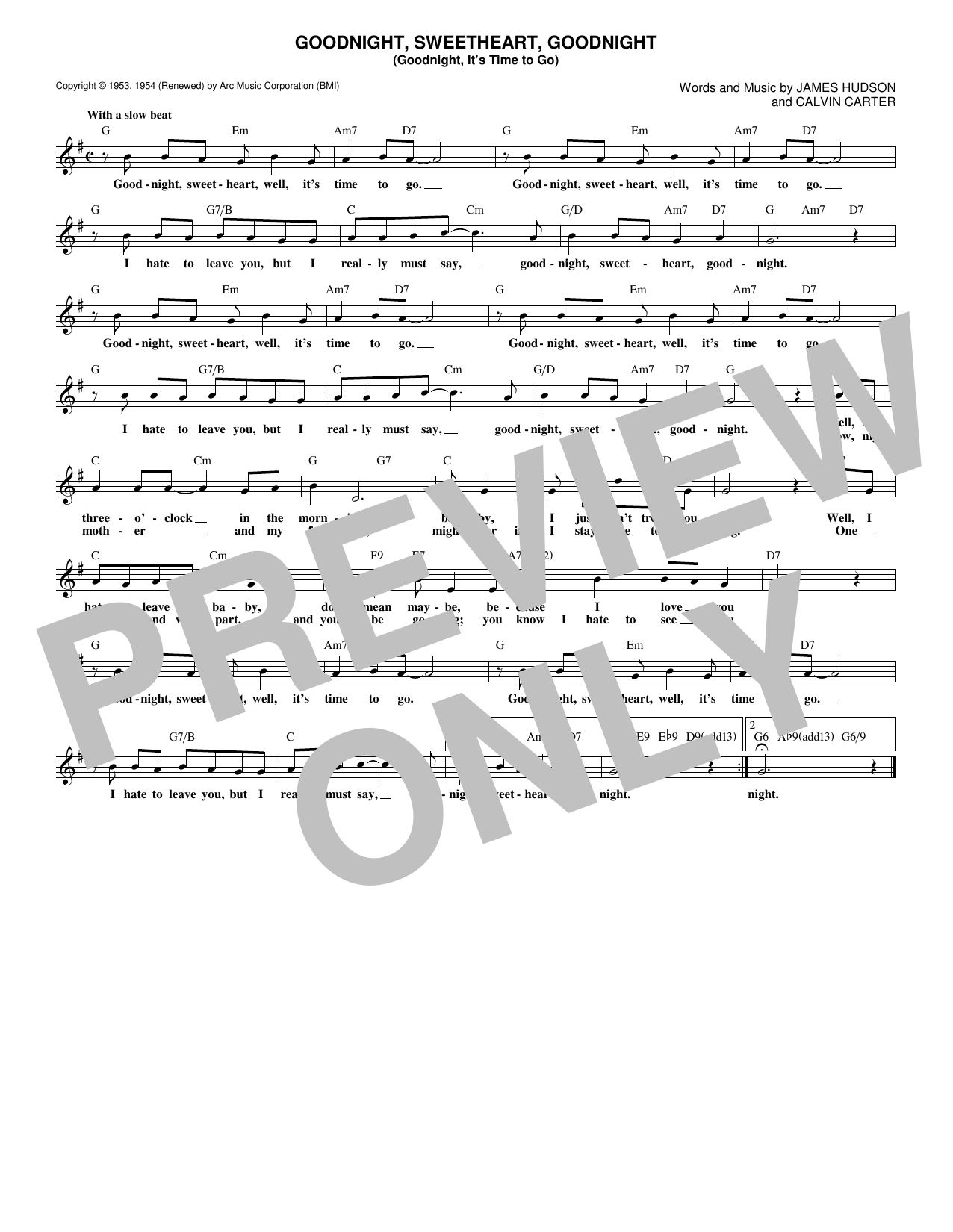Learn to play McGuire Sisters Goodnight, Sweetheart, Goodnight (Goodnight, It's Time To Go) sheet music for Lead Sheet / Fake Book in minutes. Price: 5.9900$ McGuire Sisters Goodnight, Sweetheart, Goodnight (Goodnight, It's Time To Go) sheet music notes and chords arranged for Lead Sheet / Fake Book